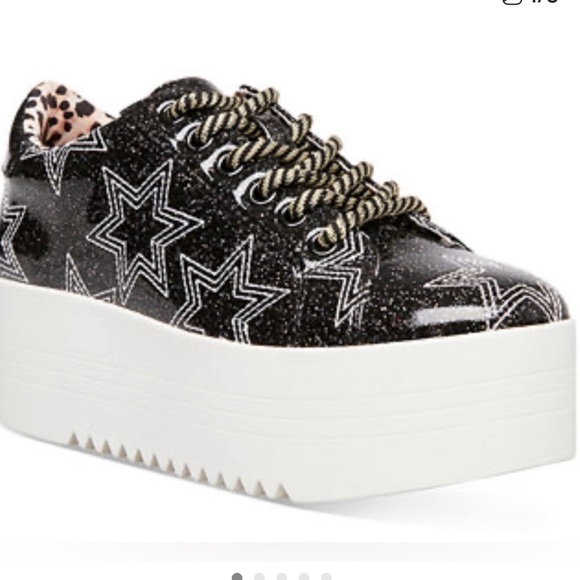 Betsey Johnson Shoes - Betsey Johnson Groove Black Glitter Star Flatform Sneakers Women’s Size 7.5